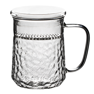 介豫月牙泡茶杯 耐高温玻璃办公茶杯水杯子带盖有把手耐热过滤