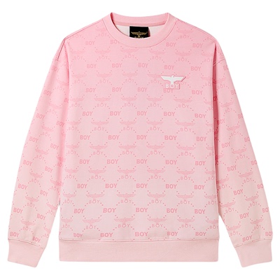 BOYLONDON春季男女同款潮牌高街百搭黑色印花圆领套头卫衣N03904