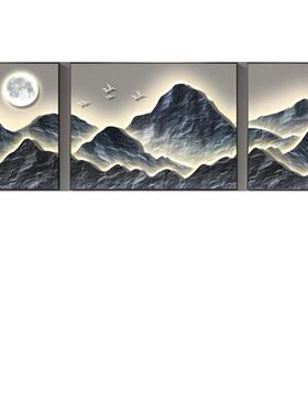 轻奢大气三联画高级感客厅装饰画中式壁画背有靠山沙发背景墙挂画