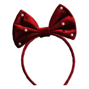 在逃公主酒红丝绒蝴蝶结发箍小女孩气质百搭秋冬头饰儿童防滑头箍