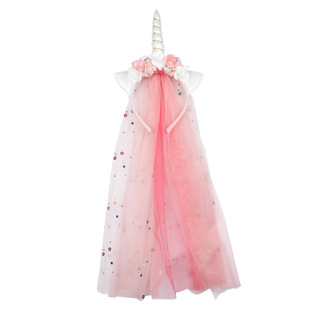 新ins舞会出口纯原儿童公主发箍头纱披肩星星网纱花朵幻彩独角兽