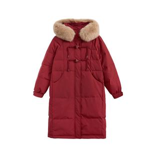 紫涵大毛领红色羽绒服女冬季新款宽松加厚白鸭绒巨好看冬季外套潮