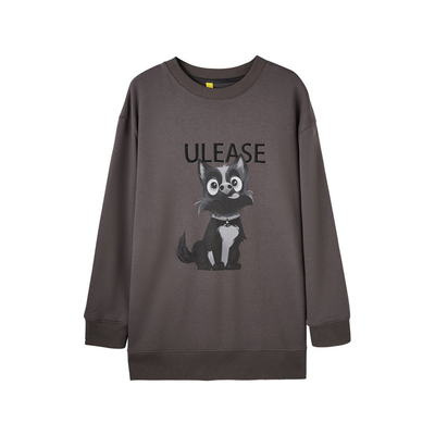 U/TI深灰色趣味印花卫衣女百搭烫钻廓形休闲上衣尤缇2024秋季新款