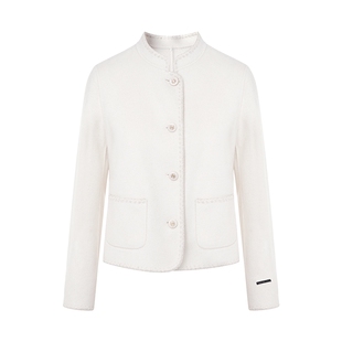 朗姿/LIME莱茵羊毛双面毛呢短大衣米白色立领精致浪漫新中式新款