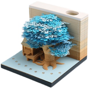 3D立体纸雕树屋便签本温馨粉带灯全景文创意生日送女生礼物可定制