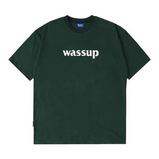 WASSUP字母印花短袖T恤宽松纯色上衣墨绿色潮牌美式休闲圆领男女
