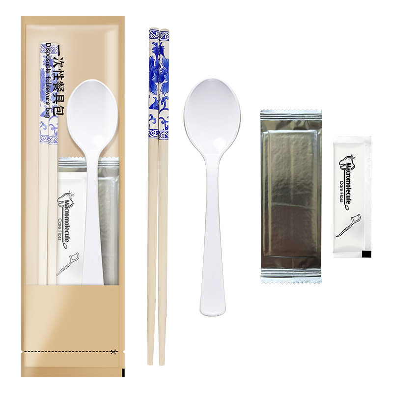 一次性餐具筷子勺子套装四件套商用批发三高档食品级加长粗竹筷