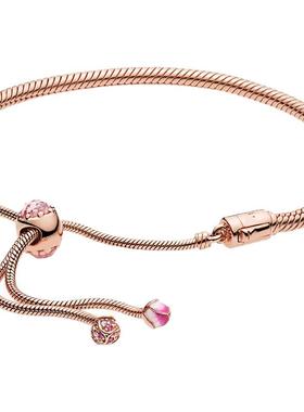 Pandora潘多拉奥莱漫漫桃花系列Rose手链绳玫瑰金色
