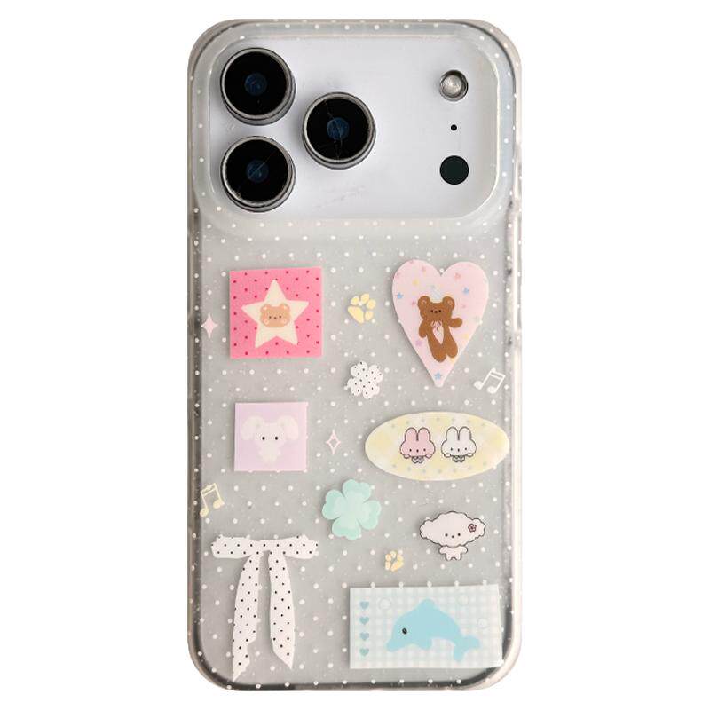 由里公园ins软萌可爱治愈系波点兔兔小熊17适用18pro苹果18ProMax手机壳iPhone16全包14新款16Promax保护套女