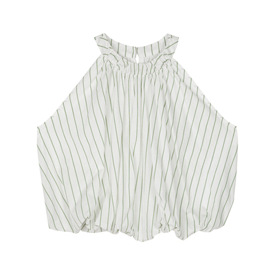 条纹挂脖上衣女夏季短款背心