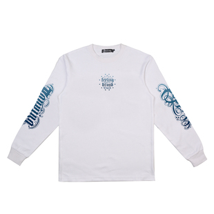 非零旦斯popping印花长袖街舞宽松美式重磅小领口T恤滑板风格衣服