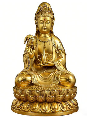 泰山直发黄铜观音家用客厅摆件南海坐莲黄铜菩萨全铜居家观世音