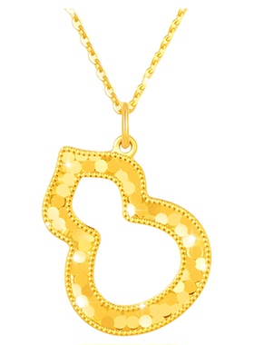 潮港福18K金镂空葫芦龙鳞项链潮