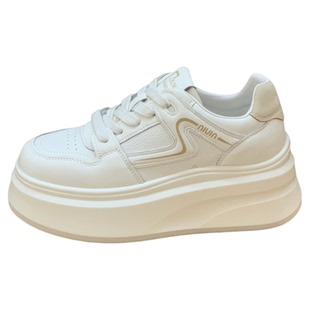 松糕厚底休闲板鞋2025年秋季真皮小白鞋女小个子增高6CM轻便百搭