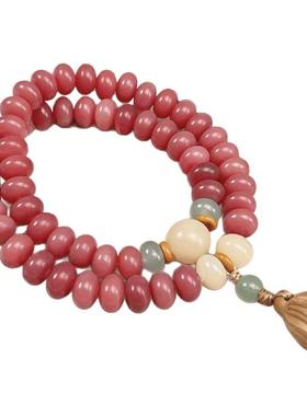 胭脂红菩提根手串双圈算盘珠文玩