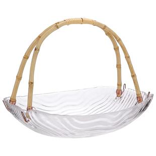 日式藤编玻璃盘水果盘客厅家用果篮下午茶点心零食盘高级感糖果盘