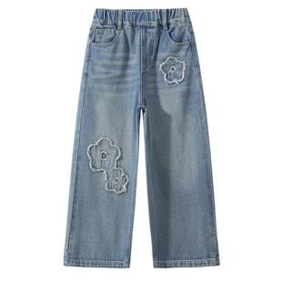 植木【复古小花匠】贴布花朵工艺 儿童牛仔裤2026年春夏新款童装
