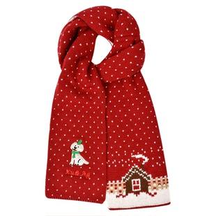 日系粉色可爱小狗刺绣针织围巾女生秋冬保暖护颈毛绒围脖学生防寒