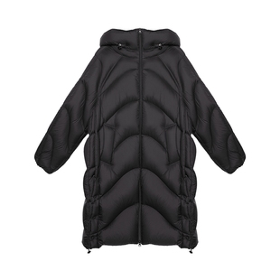 半圆女装[运动]2025秋冬宽松休闲连帽高支高密长款面包羽绒服女