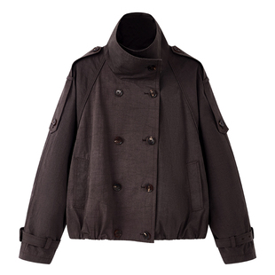 BLINK/水洗棉复古设计感烟囱领双排扣短款廓型外套