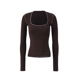 Heirloom 辣妹深咖长袖打底针织衫女秋冬复古修身显瘦U领T恤上衣