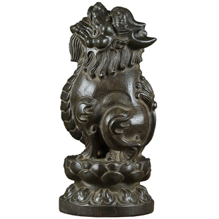 山西古建筑天然青石整料仿古雕刻莲花座望天吼朝天吼瑞兽石雕摆件