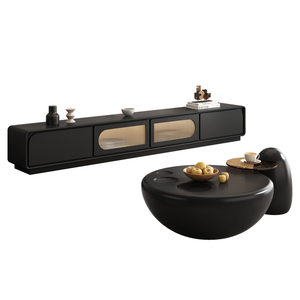 卡楠菲现代简约黑色实木电视机柜组合客厅小户型轻奢家用落地茶几