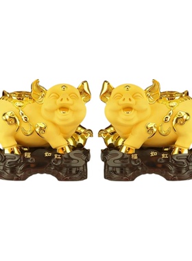 中式沙金招财猪摆件客厅福运