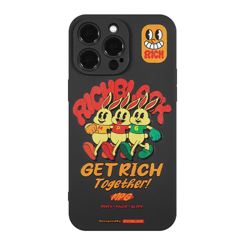 RichBlack原创设计复古卡通兔 re19 黑色彩绘手机壳适用于苹果17iPhone16ProMax