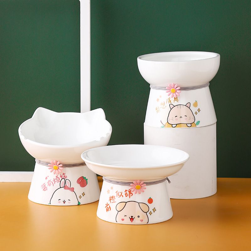 猫碗陶瓷高脚一体猫粮碗喝水碗水零食碗宠物狗狗食盆碗高脚护颈