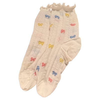 镂空透气+彩色蝴蝶结get中筒袜子