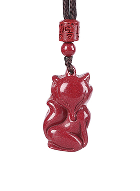 天然朱砂九尾狐吊坠女小狐狸项链