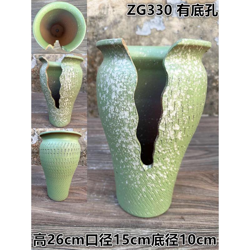 多肉法师花盆粗陶瓷大号口径土陶罐打孔签筒老桩切口花瓶陶罐高筒