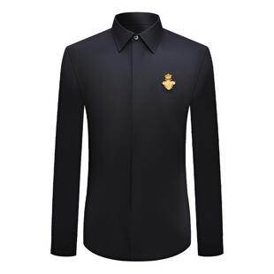 本派西装衬衫男新款英伦金色小蜜蜂刺绣商务休闲手工棉质衬衣