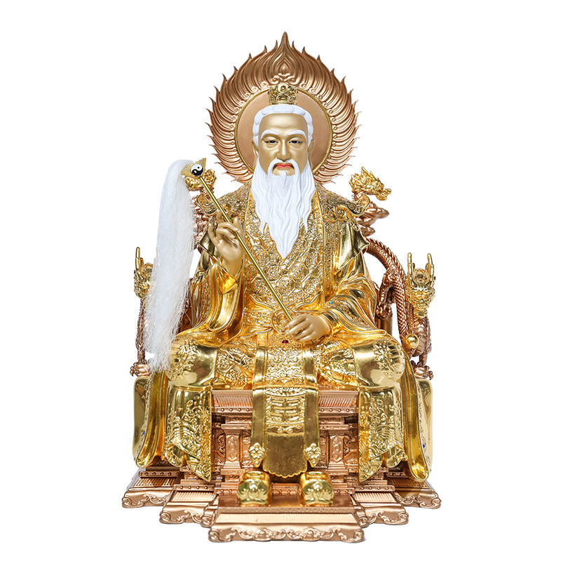 中式铜贴金八卦三清道祖供奉摆件