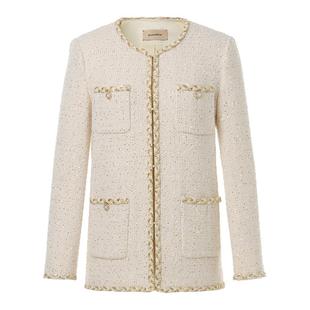 珂莱蒂尔2025秋季新款气质名媛香风绵羊毛粗花呢短款外套女上衣