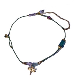 999足金古法金牛油果绿小蜻蜓天然回纹碧玺桶珠珍珠流苏手绳脚链