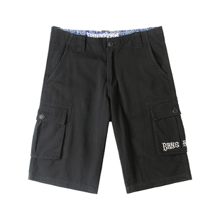 NE核爆炸chicano嘻哈美式复古刺绣全棉大码黑色工装休闲七分短裤