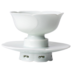 爱曼器/青白工坊青白瓷雕刻莲花宋盏湖田影青仿宋茶盏套盏景德镇