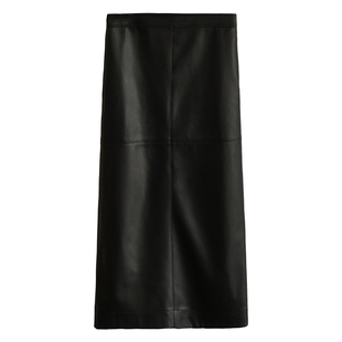因由 奢牌秀场都市静奢风复古高腰开叉雾感环保皮柔飒一体半身裙