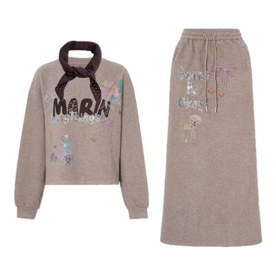 TCH轻奢时尚潮牌百搭潮流字母烫钻休闲卫衣半身裙套装T75C07E1083