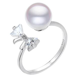 黛米珠宝 醉蝶 8-9mm圆形海水akoya珍珠戒指 S925银可调节戒指女