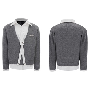 ArguE CulturE小众解构领带衬衫假两件拼接毛衣简约宽松针织衫男