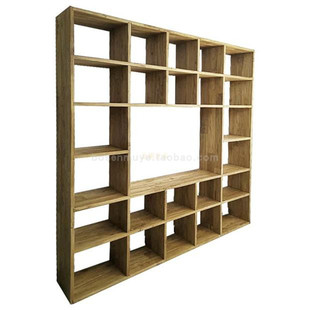 老榆木书架定制免漆落地全实木书架定做隔断置物架多层满墙格子架