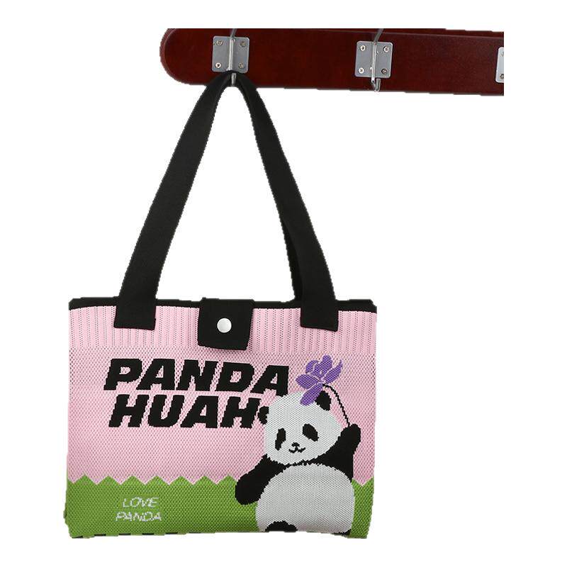 可爱熊猫爷爷同款针织包个性休闲可斜挎包包小众女韩版新款大方包