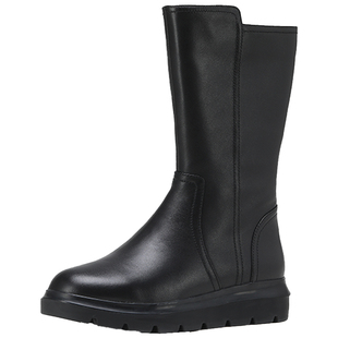 潘暇真皮厚底中筒靴女加肥靴筒冬季加绒保暖马丁靴 大码女鞋41-43