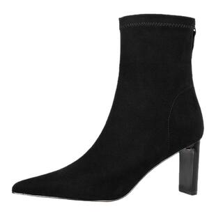 奥莱Nine West/玖熙尖头粗跟弹力瘦瘦靴高跟短靴新款靴子女冬