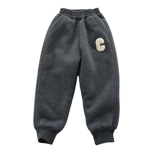 冬季儿童羊羔绒保暖裤子 男童女童加绒加厚过冬运动保暖棉裤卫裤