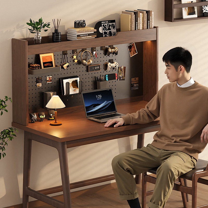 桌上洞洞板置物架办公桌学生书桌立式桌面实木书架多层桌上小层架