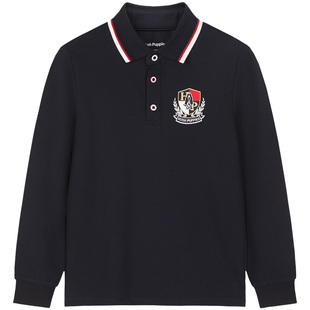 暇步士童装男童长袖POLO衫春新品大童学院风翻领上衣儿童休闲T恤